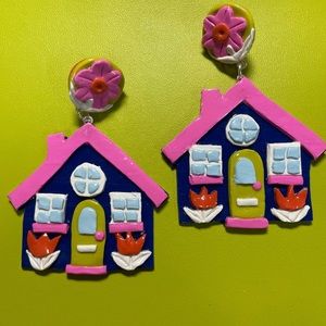 COPY - Country Cottage - Handmade Polymer Clay Dangle Stud Earrings Lime Pink C…